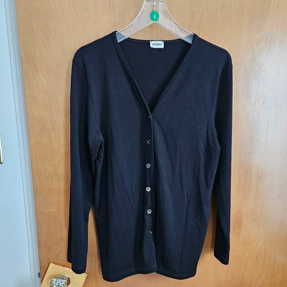Danskin Long Sleeve V-Neck Button-Up Black Jacket - Picture 1 of 6
